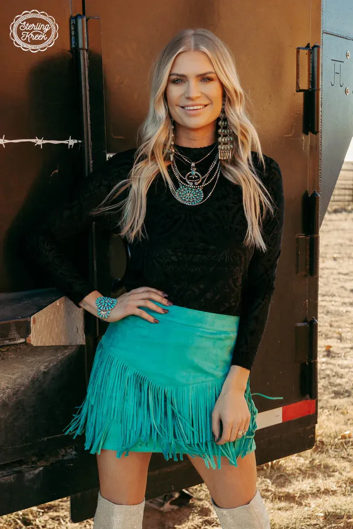 Forth Worth Fringe Skirt Turquoise