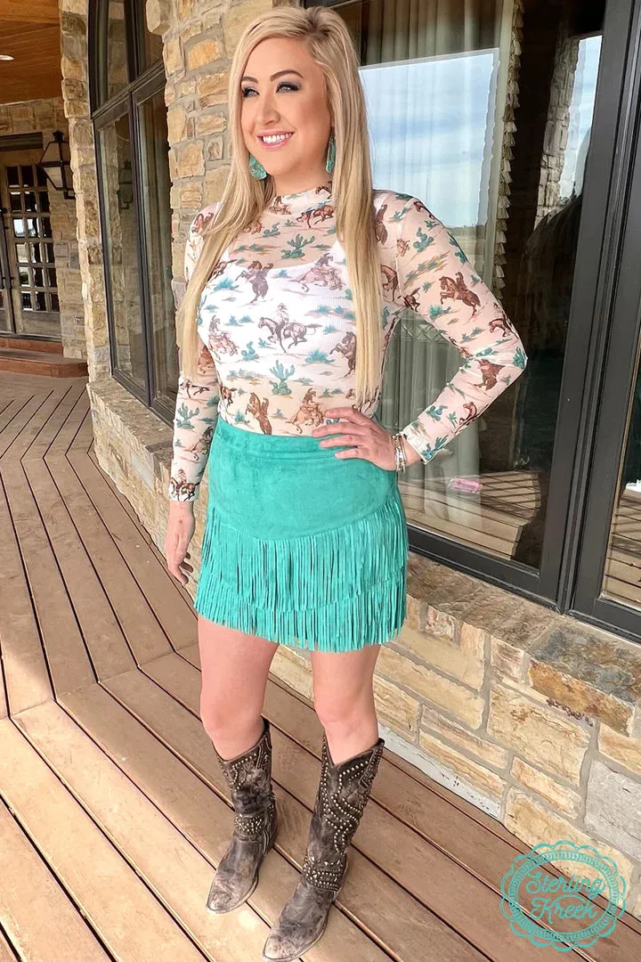 Forth Worth Fringe Skirt Turquoise