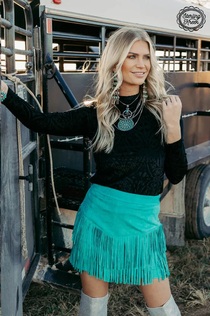 Forth Worth Fringe Skirt Turquoise