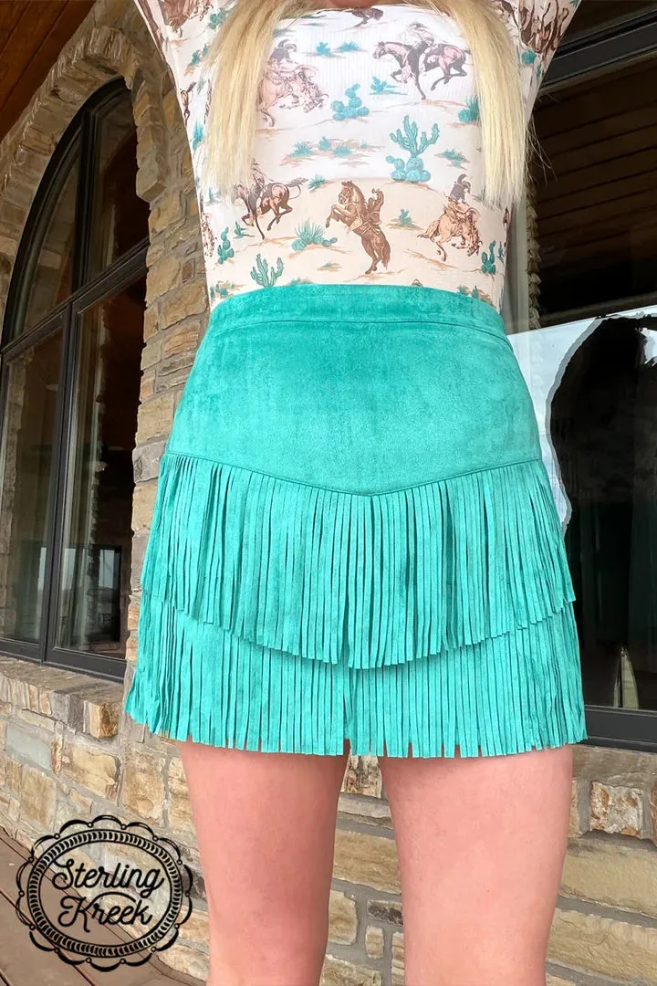 Forth Worth Fringe Skirt Turquoise