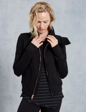 Frank & Eileen - Asymmetric Zip Fleece Jacket in Black