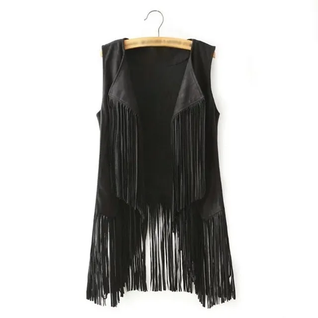 Fringe Vest Women Leather Suede Vest Tassels Vintage Western Country Cowgirl Vest Cardigan Waistcoat Jacket