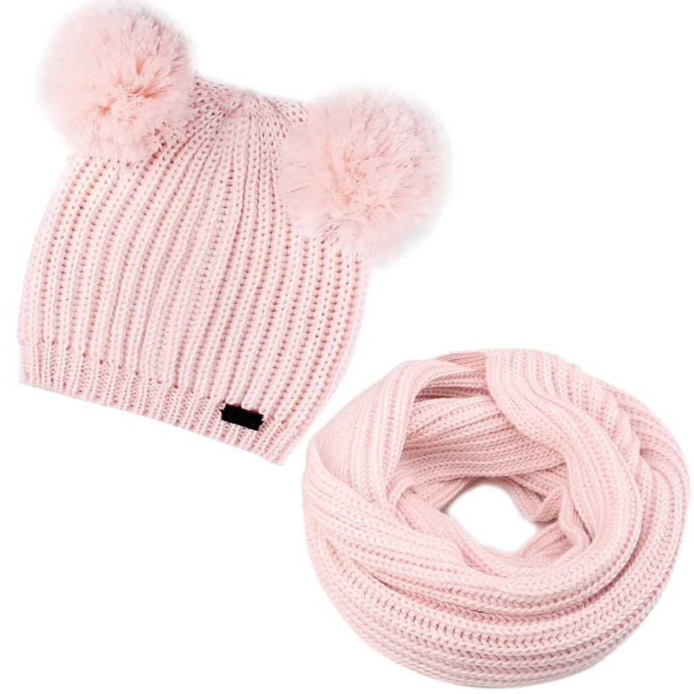 FURTALK Winter Kids Bobble Yarn Pom Hat and Scarf Set Drop Shipping HTWL082