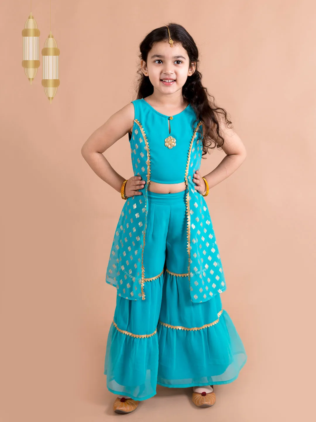 Girls High Slit Kurti With Skirt - Ps Peaches