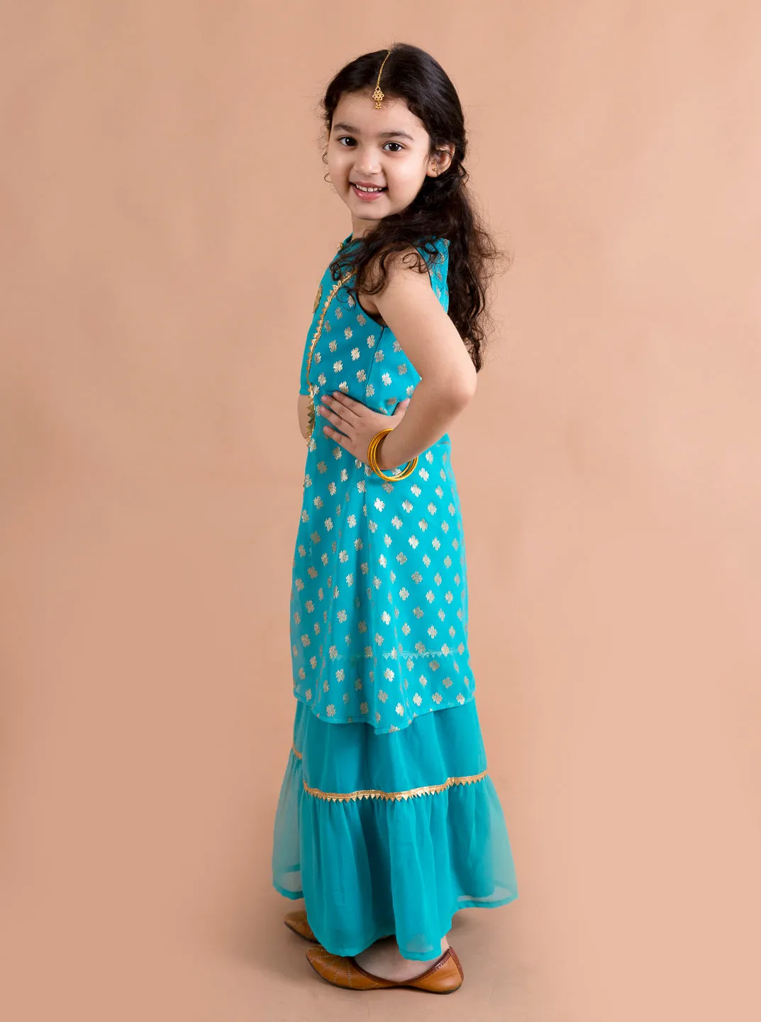 Girls High Slit Kurti With Skirt - Ps Peaches