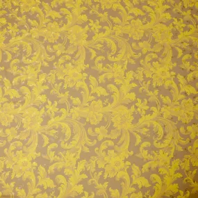 Golden Yellow Baroque Print Pure Silk Satin Fabric, 140 cm Width, Made in Italy -D21169