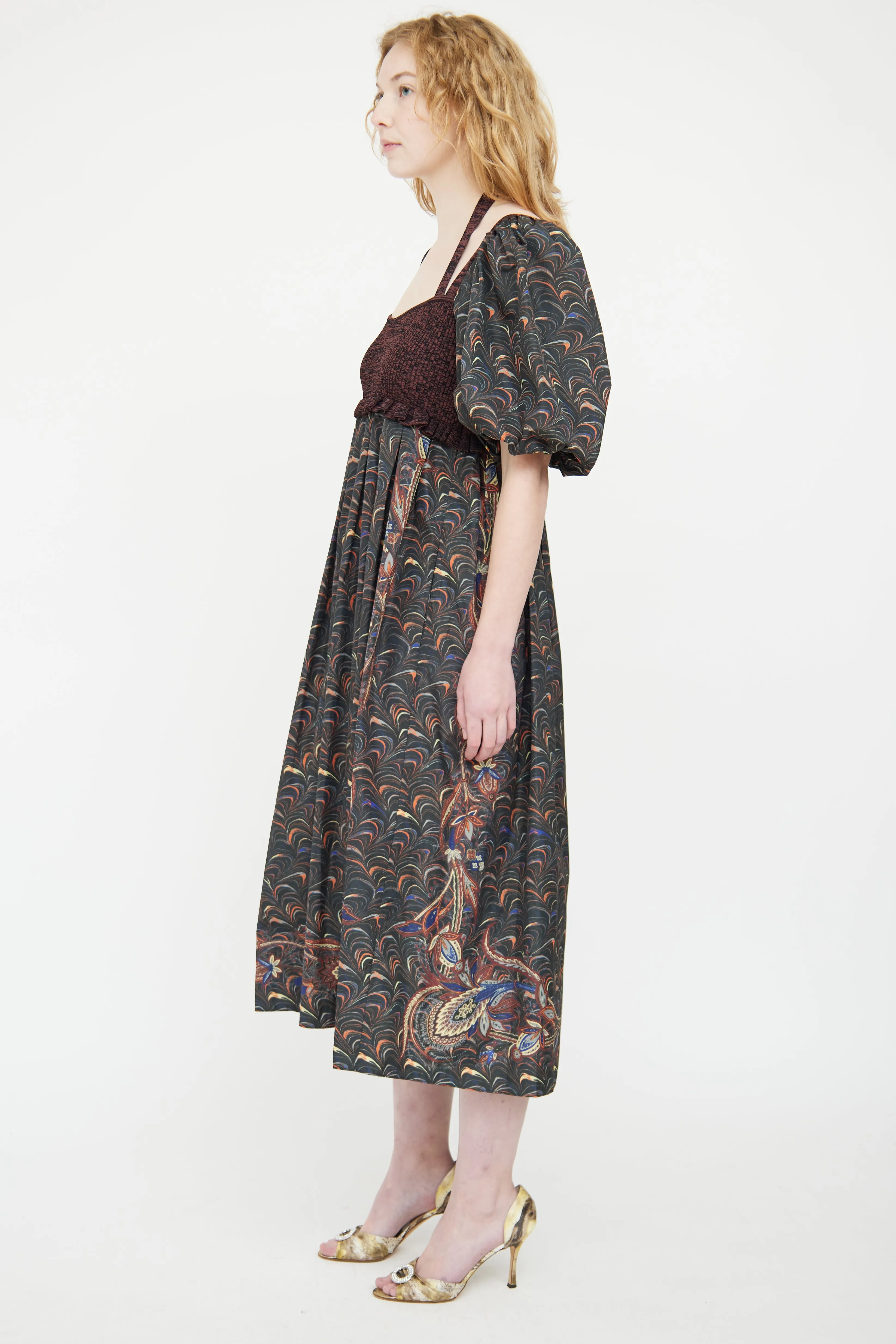 Green & Multicolour Paisley Dress