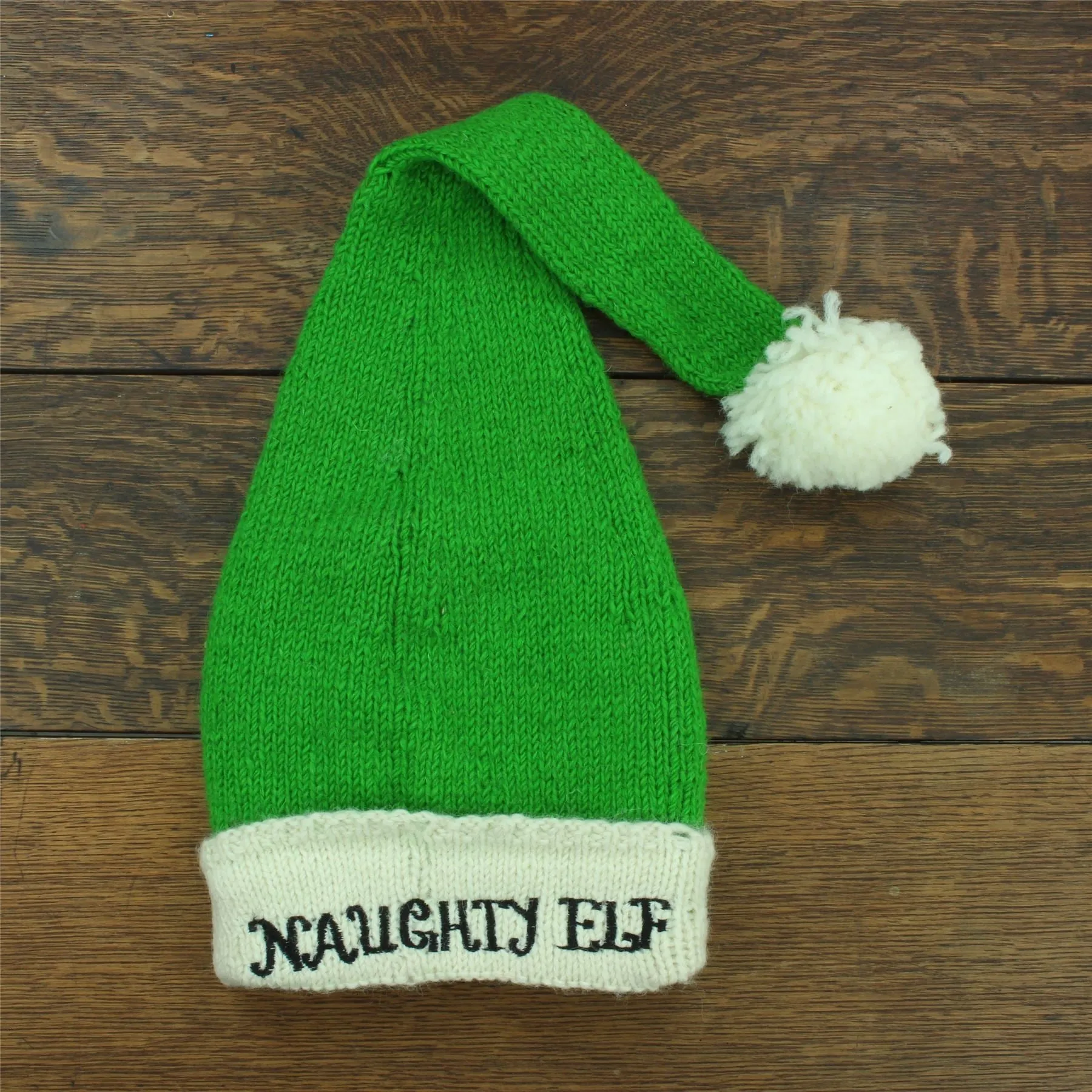 Hand Knitted Wool Christmas Beanie Hat - Naughty Elf