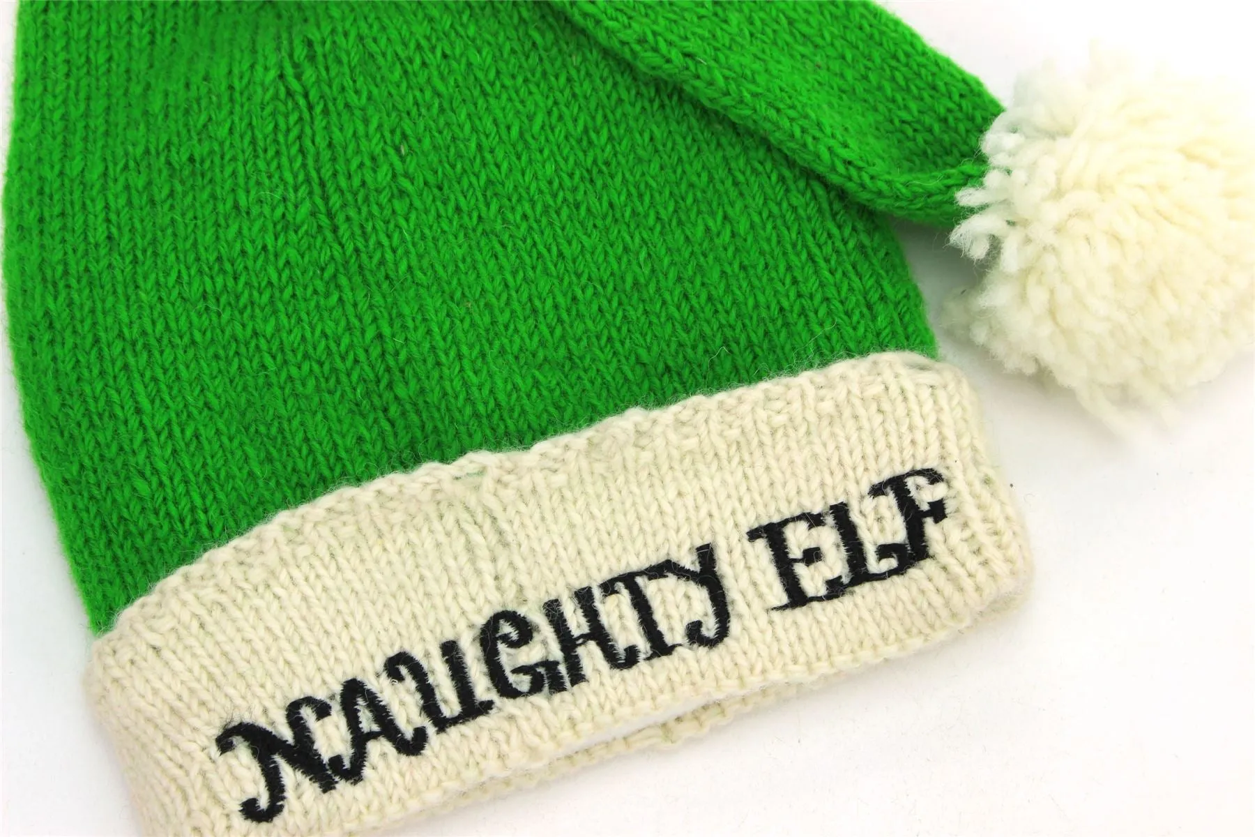 Hand Knitted Wool Christmas Beanie Hat - Naughty Elf