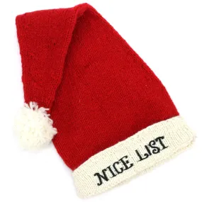 Hand Knitted Wool Christmas Beanie Hat - Nice List