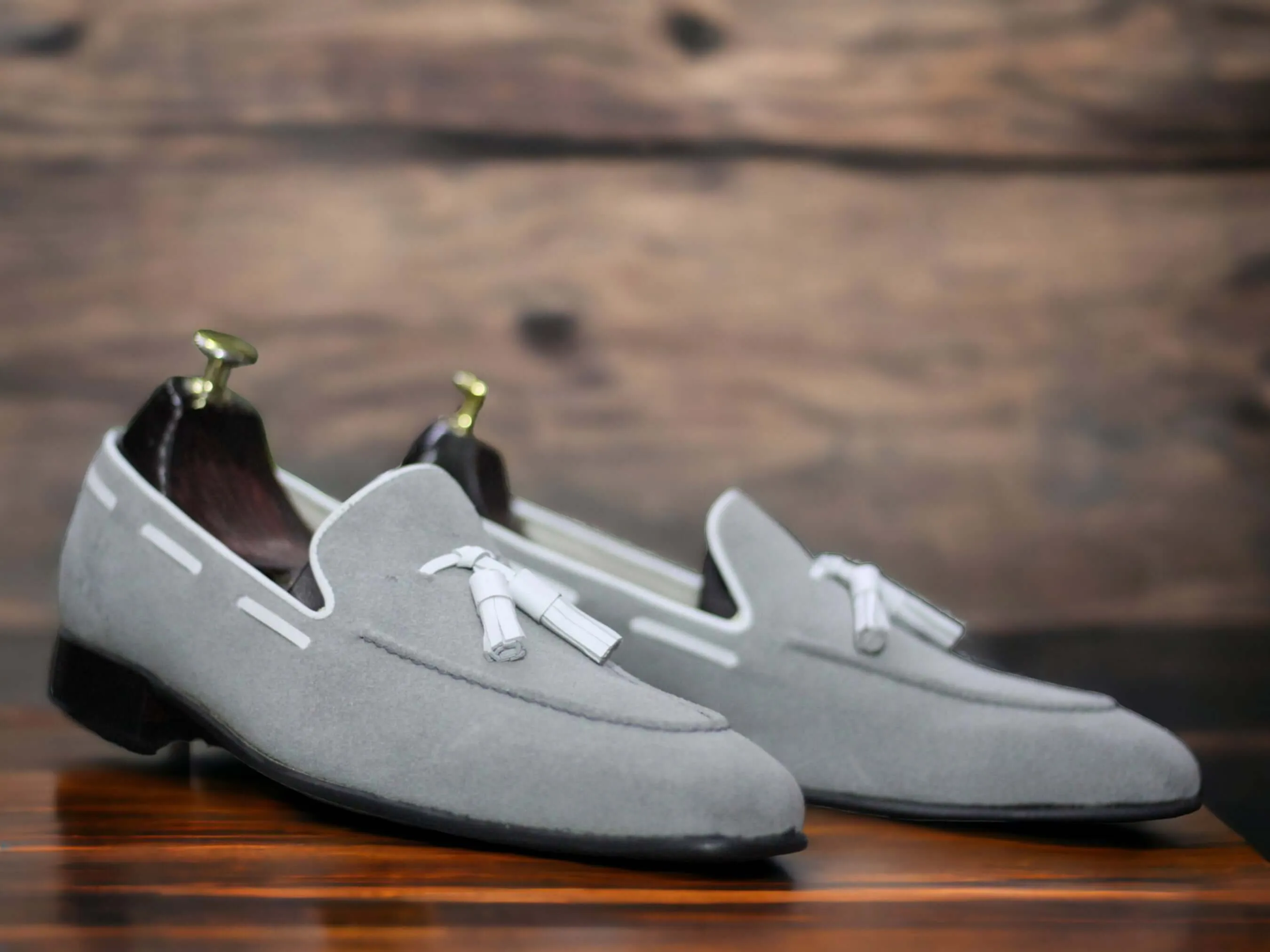 Hand Painted Grey Suede Shoes, Slip On Loafer Tussle Shoes For Men's