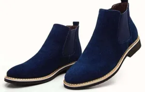 Handmade Navy Suede Chelsea Slip On Boots