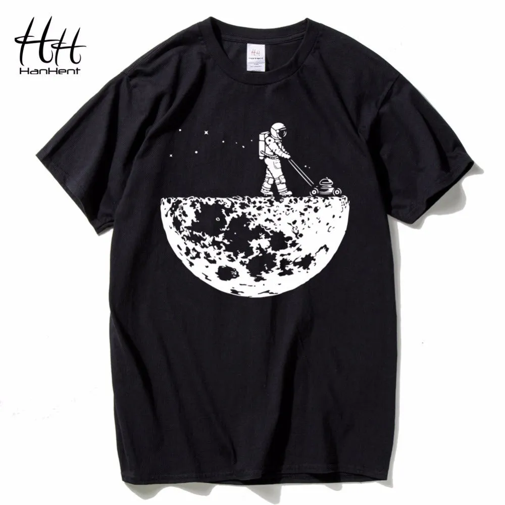 HanHent Funny T shirts Men Summer Fashion Climb To The Moon Printed Tshirt Casual Short Sleeve O-neck T-shirt Cotton Tops Tees