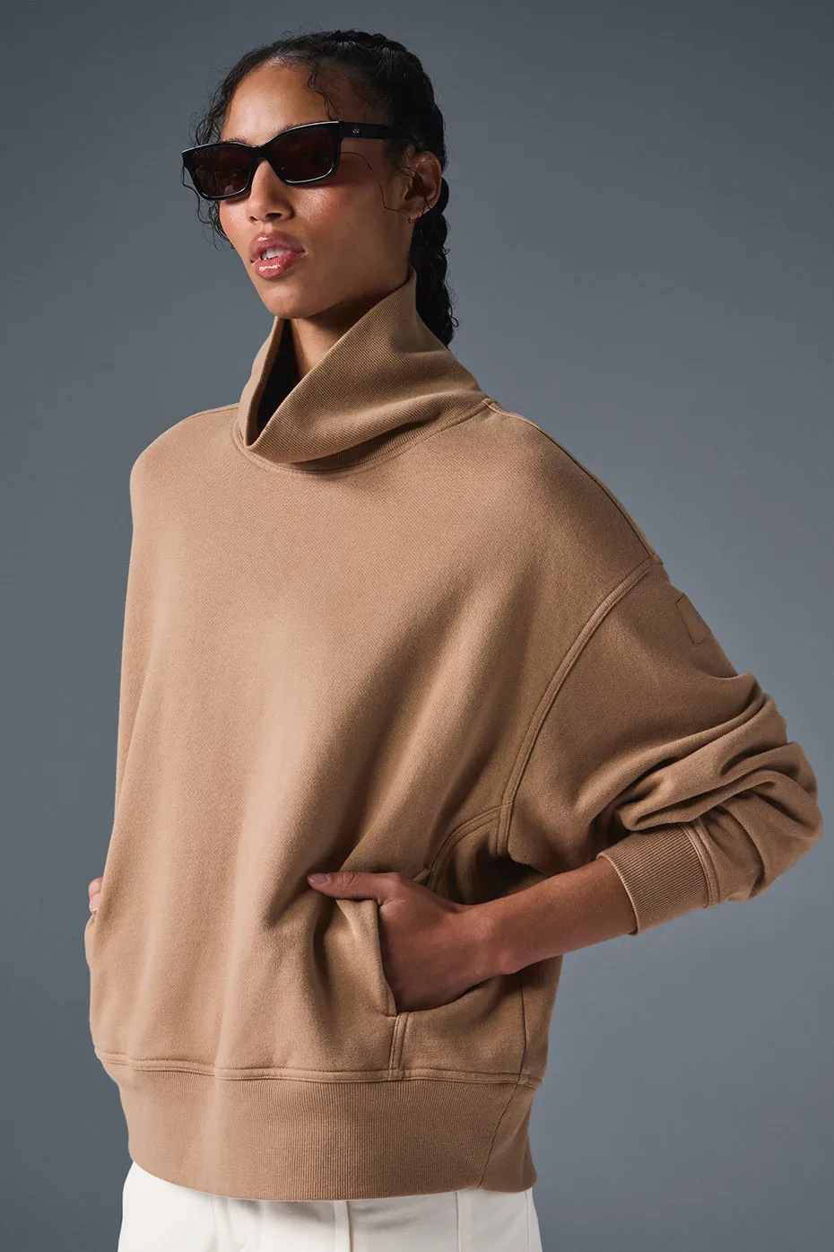 Hazy Mock Neck Pullover - Toasted Almond