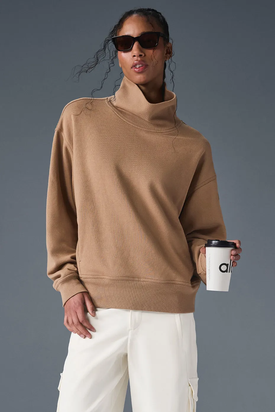 Hazy Mock Neck Pullover - Toasted Almond