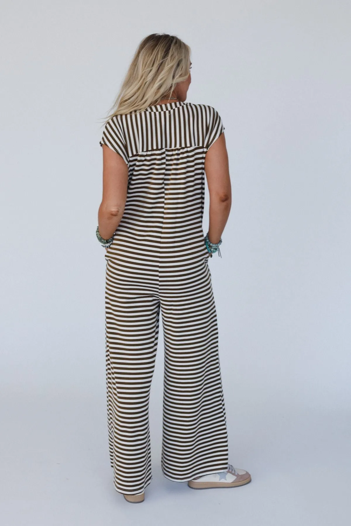 Heartstrings Striped Jumpsuit - Mocha