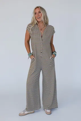 Heartstrings Striped Jumpsuit - Mocha