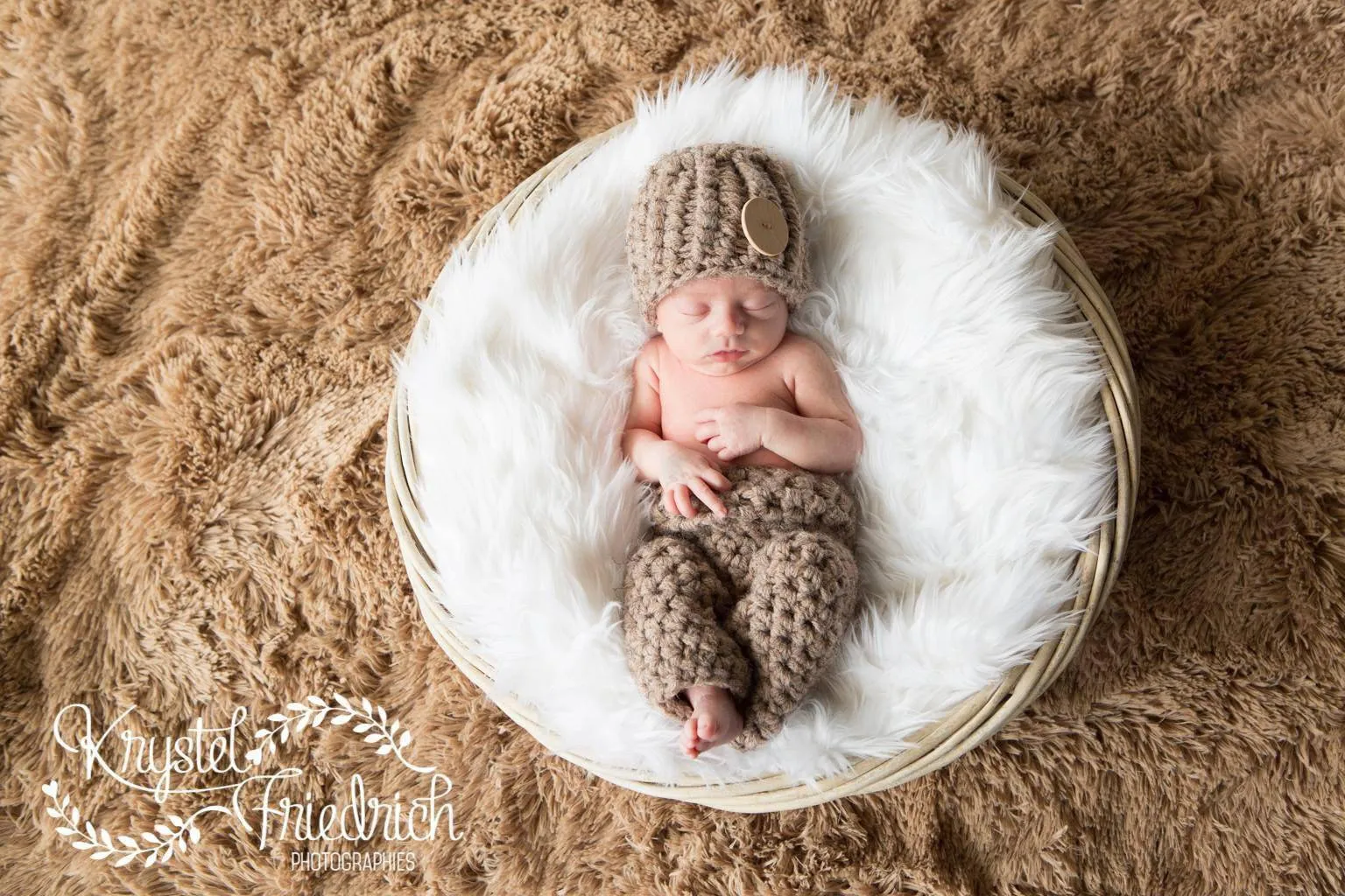 Heather Brown Newborn Pants and Hat Set