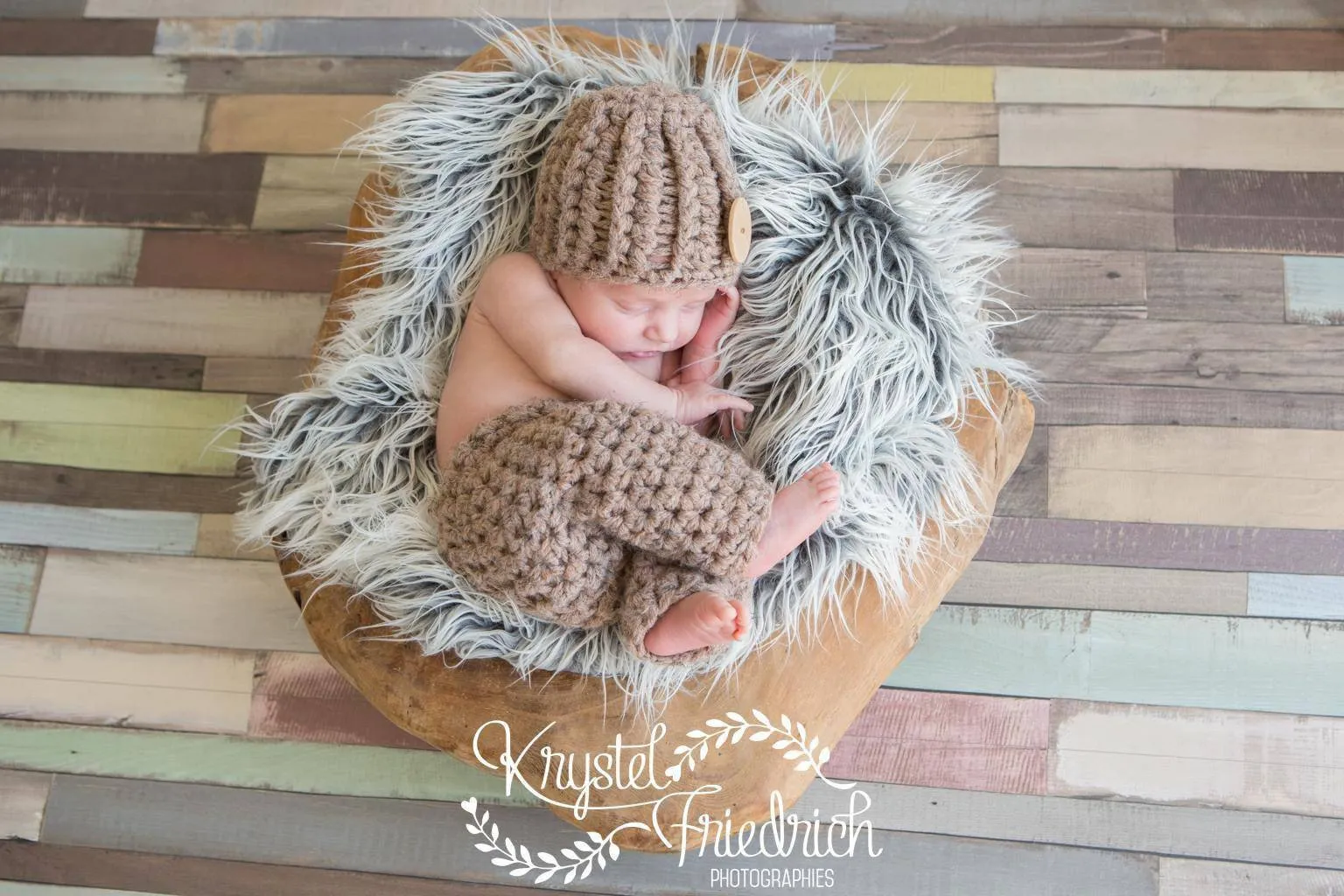 Heather Brown Newborn Pants and Hat Set