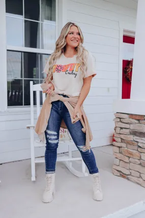 Howdy Cowboy Graphic Tee - Beige S-3X - Final Sale