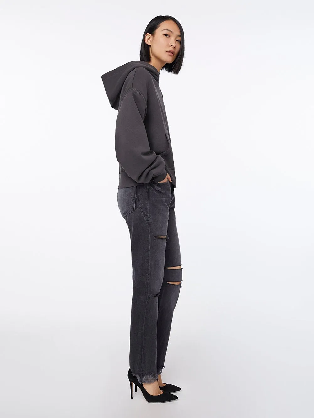 Imaan x FRAME Zip Up Pocket Hoodie -- Faded Noir