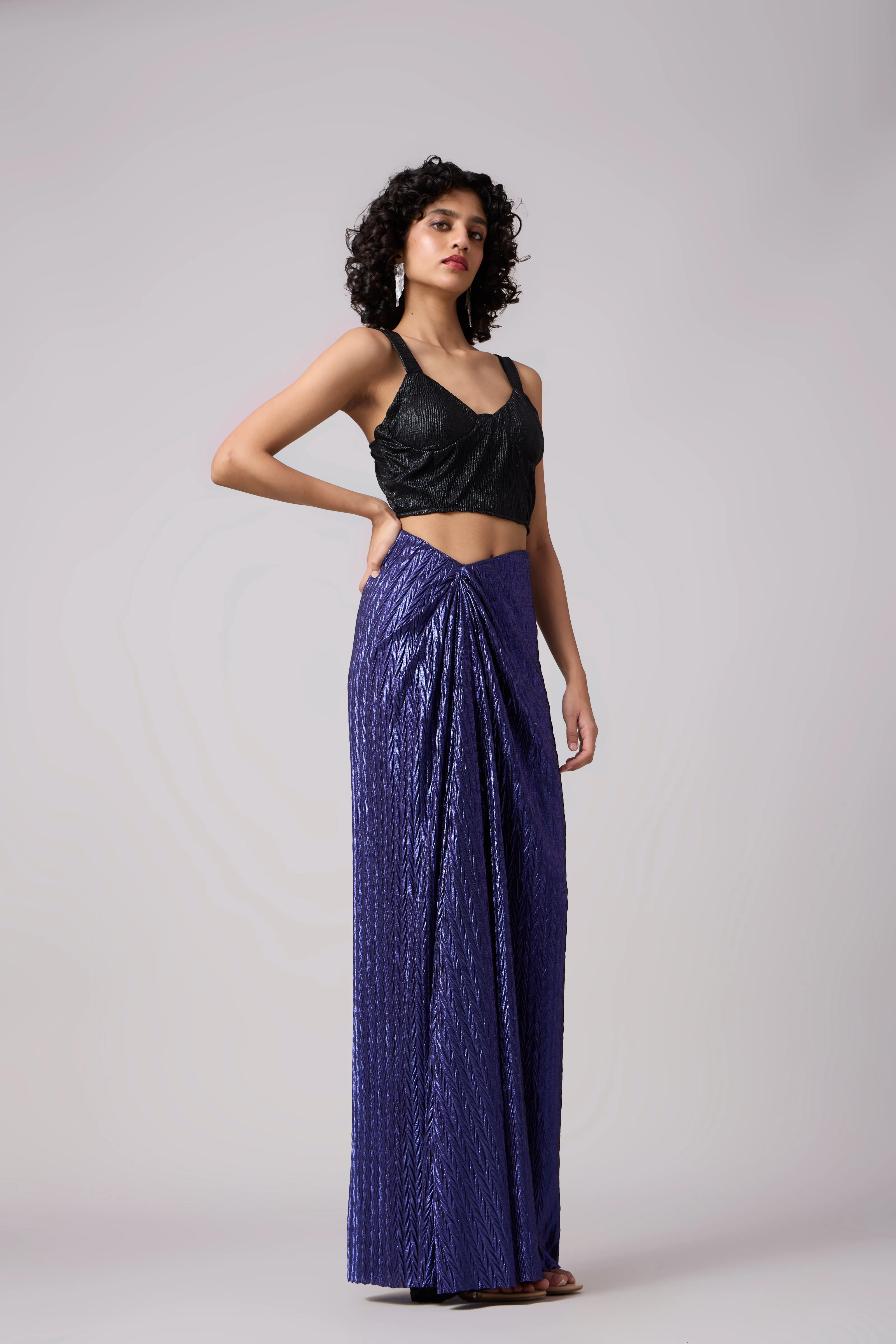 Inaya Skirt - Chevron Pleated Metallic Blue