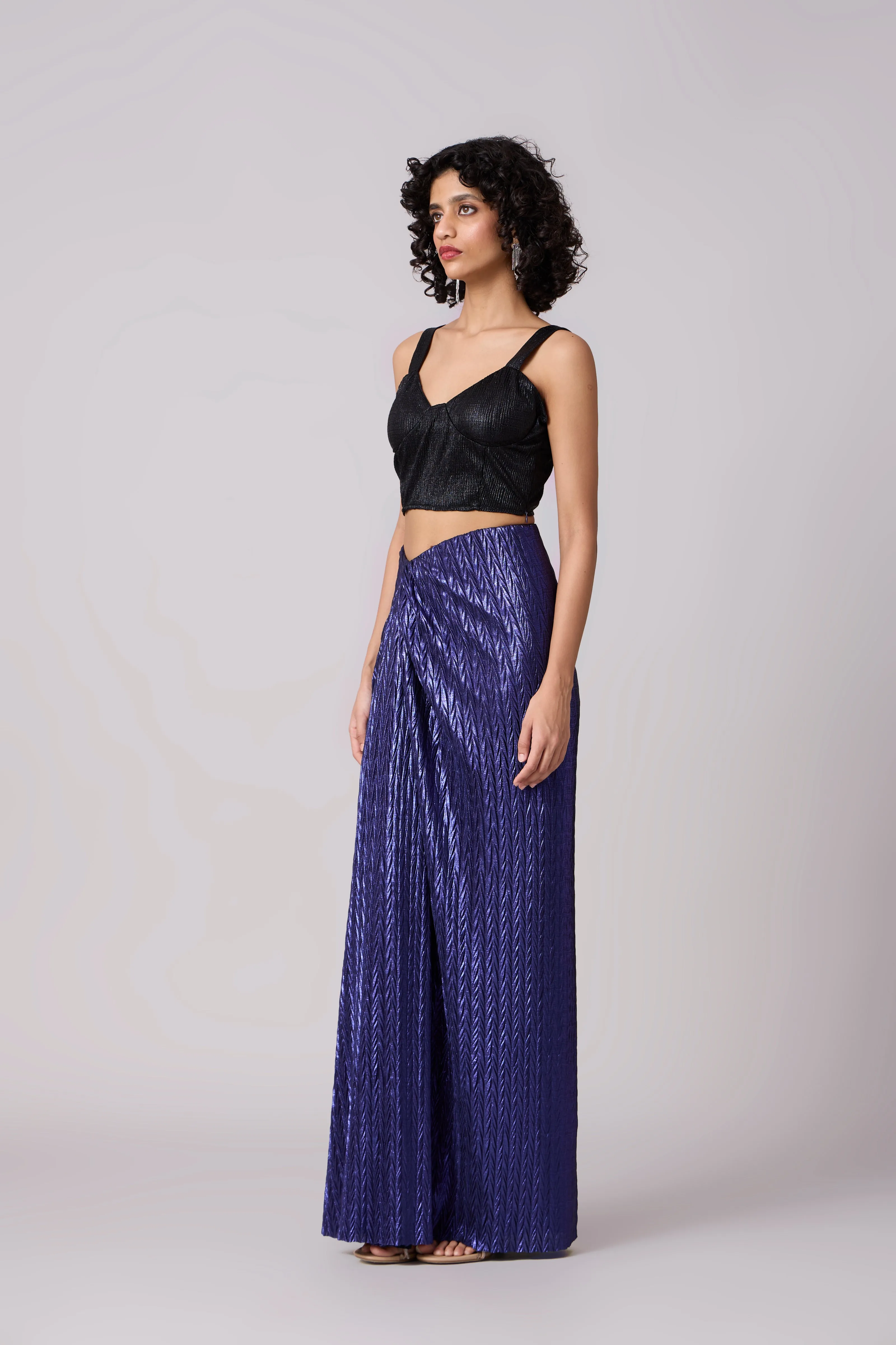 Inaya Skirt - Chevron Pleated Metallic Blue