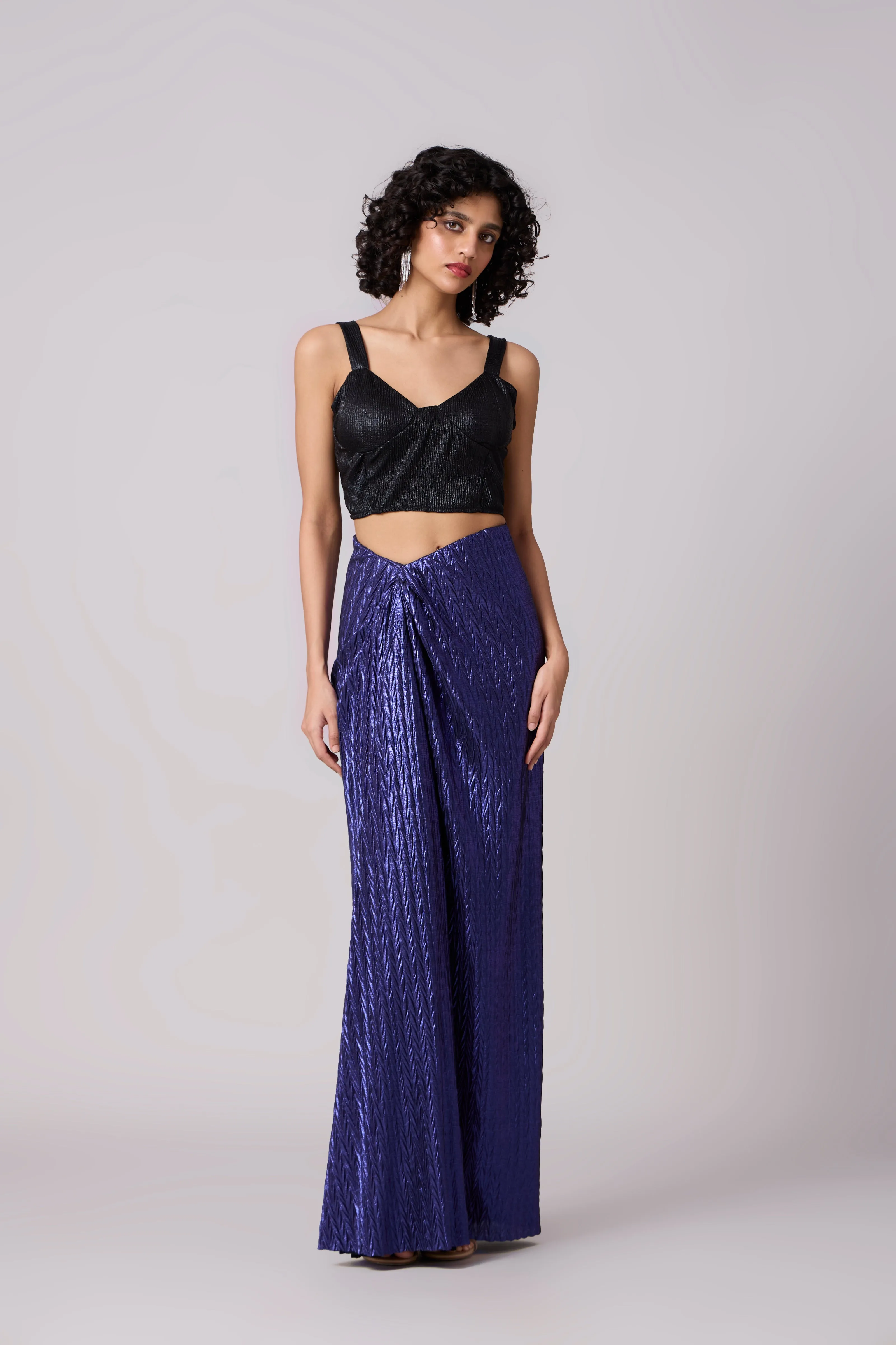 Inaya Skirt - Chevron Pleated Metallic Blue