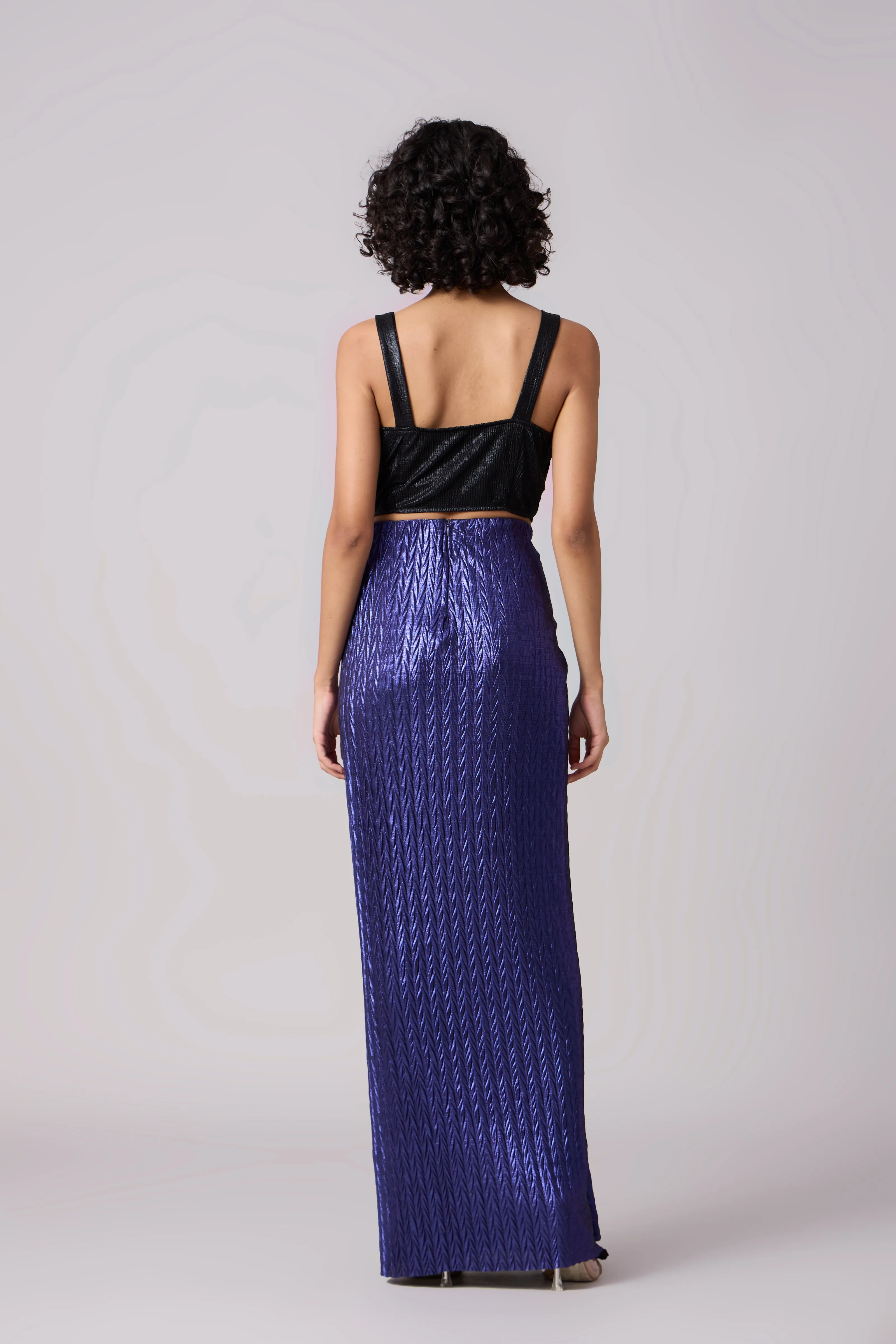 Inaya Skirt - Chevron Pleated Metallic Blue