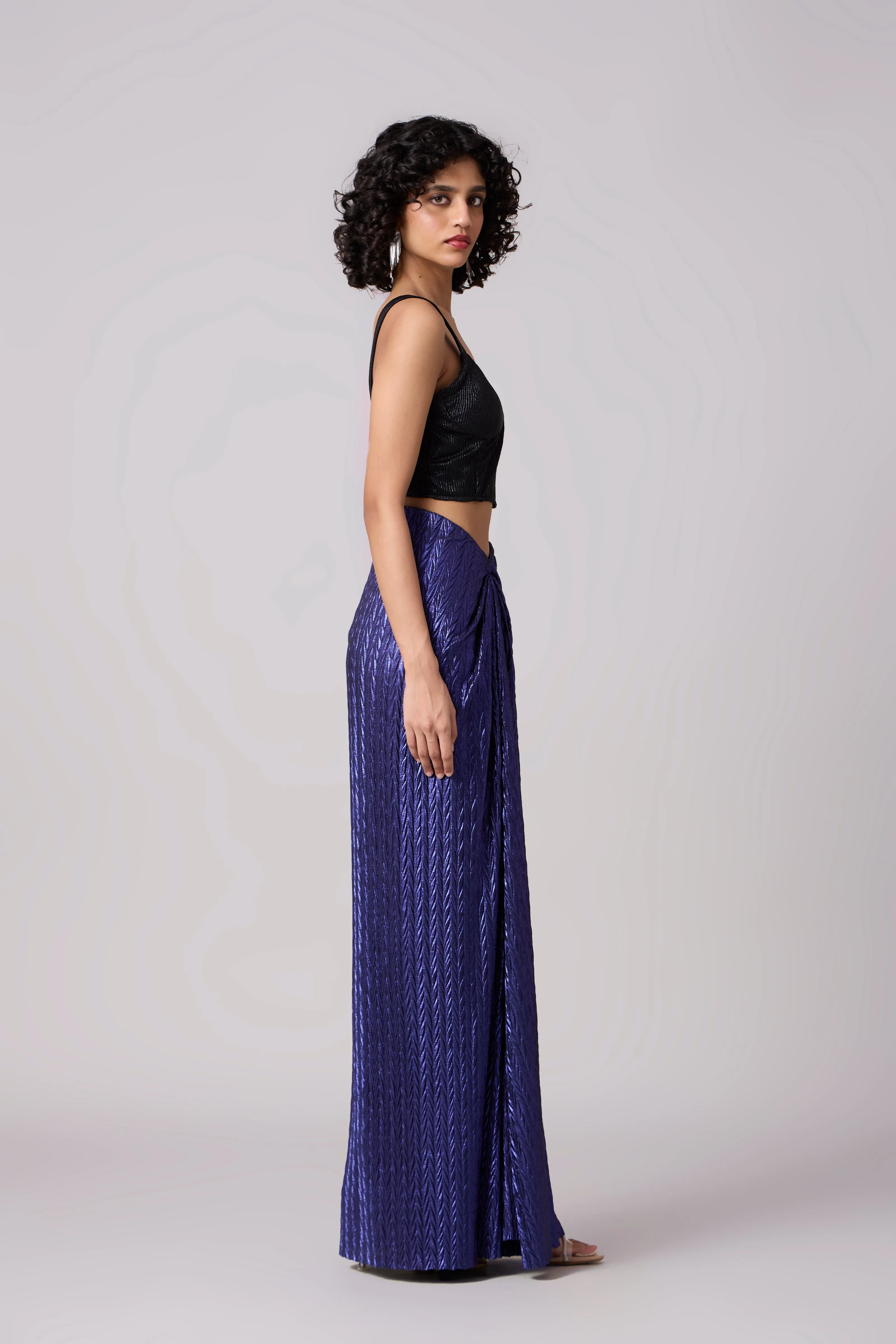 Inaya Skirt - Chevron Pleated Metallic Blue