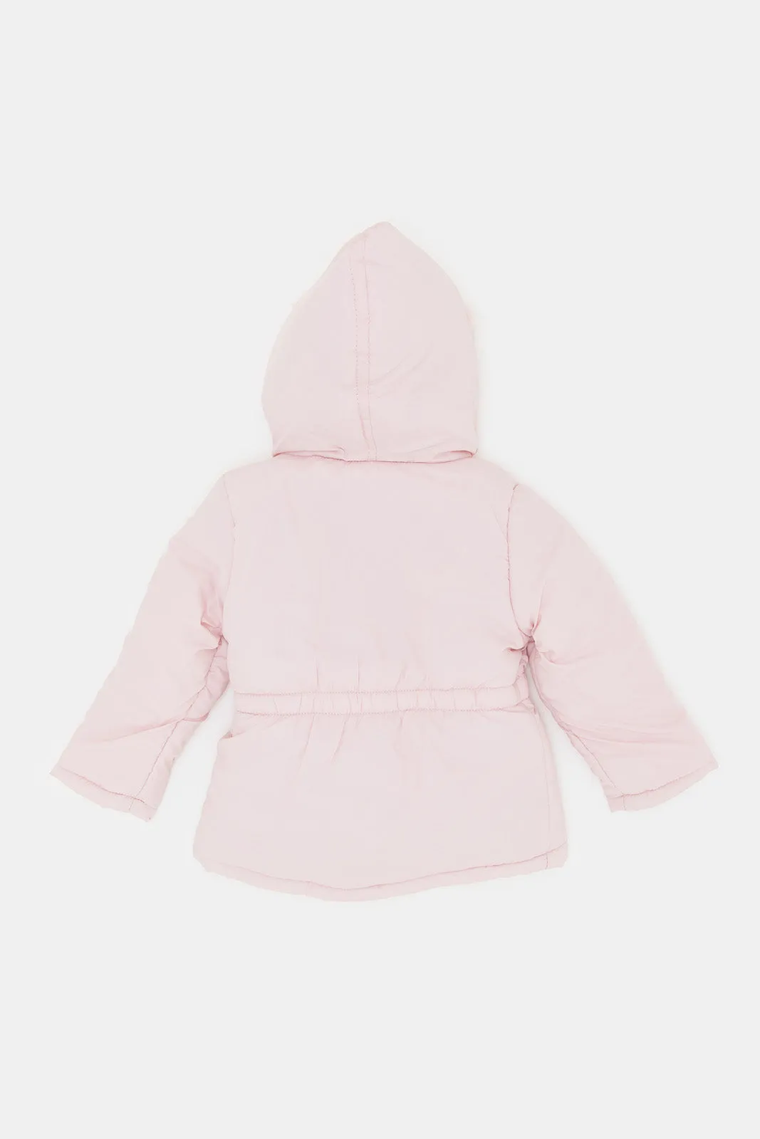 Infant Girls Pink Sherpa Coat With Knot Detail