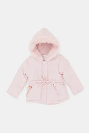 Infant Girls Pink Sherpa Coat With Knot Detail