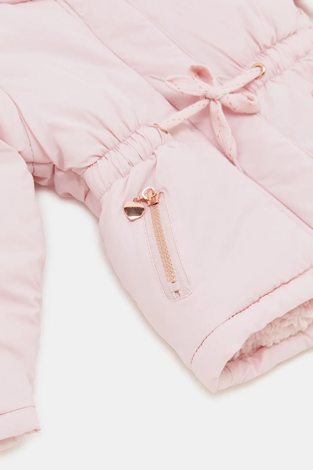 Infant Girls Pink Sherpa Coat With Knot Detail