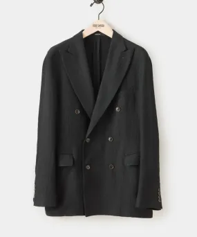 Italian Linen Double Breasted Sport Coat in Black