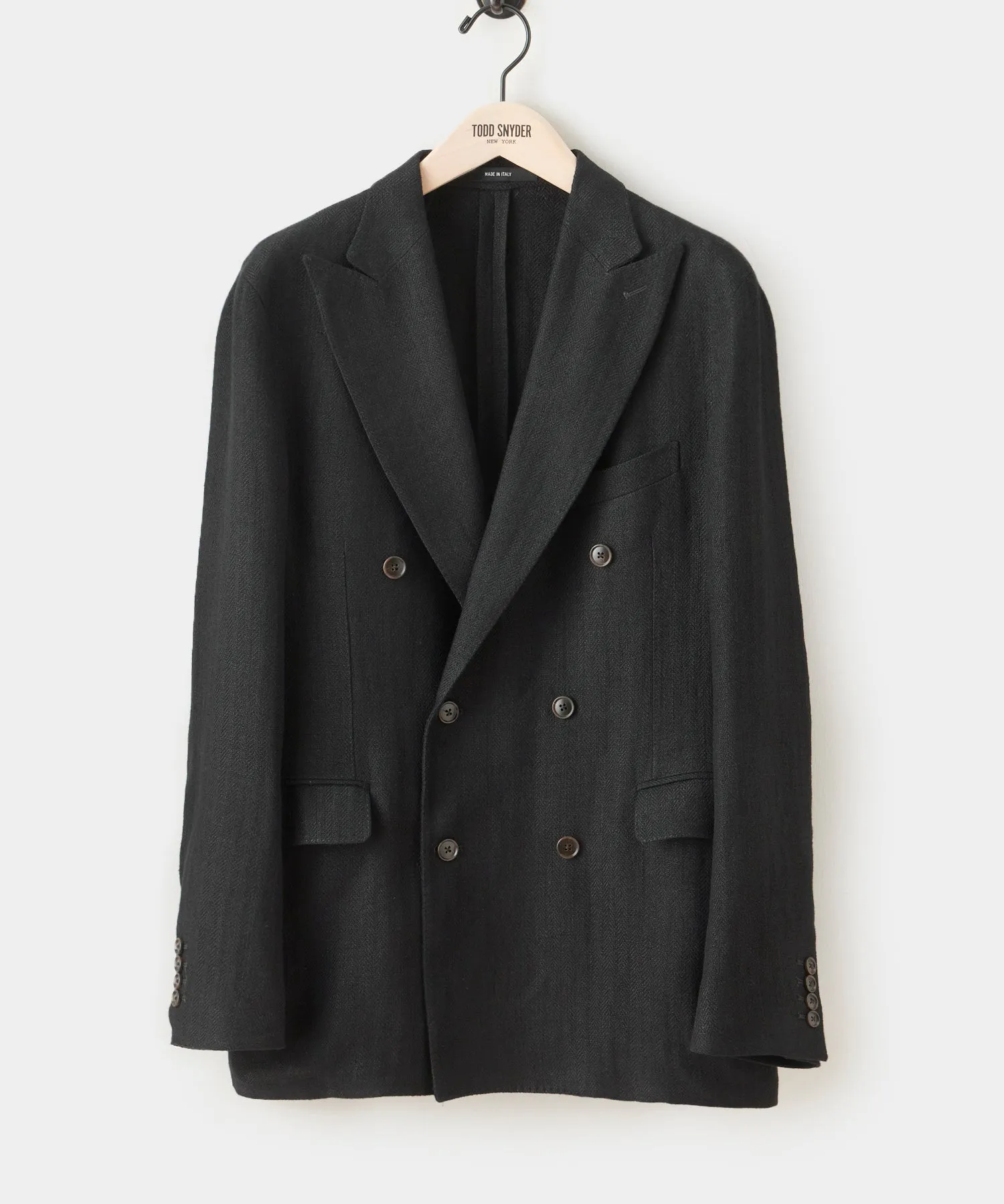 Italian Linen Double Breasted Sport Coat in Black