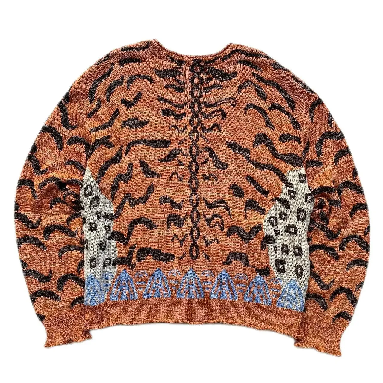 Japan Vintage Casual Tiger Leopard Print Sweaters V-neck Knitted Cardigan