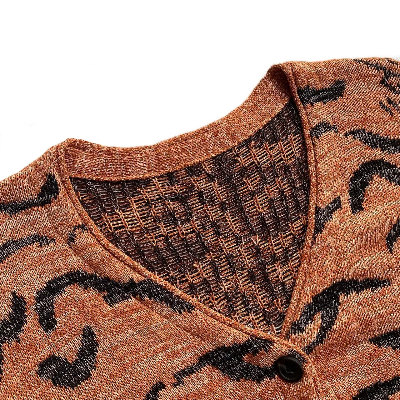 Japan Vintage Casual Tiger Leopard Print Sweaters V-neck Knitted Cardigan