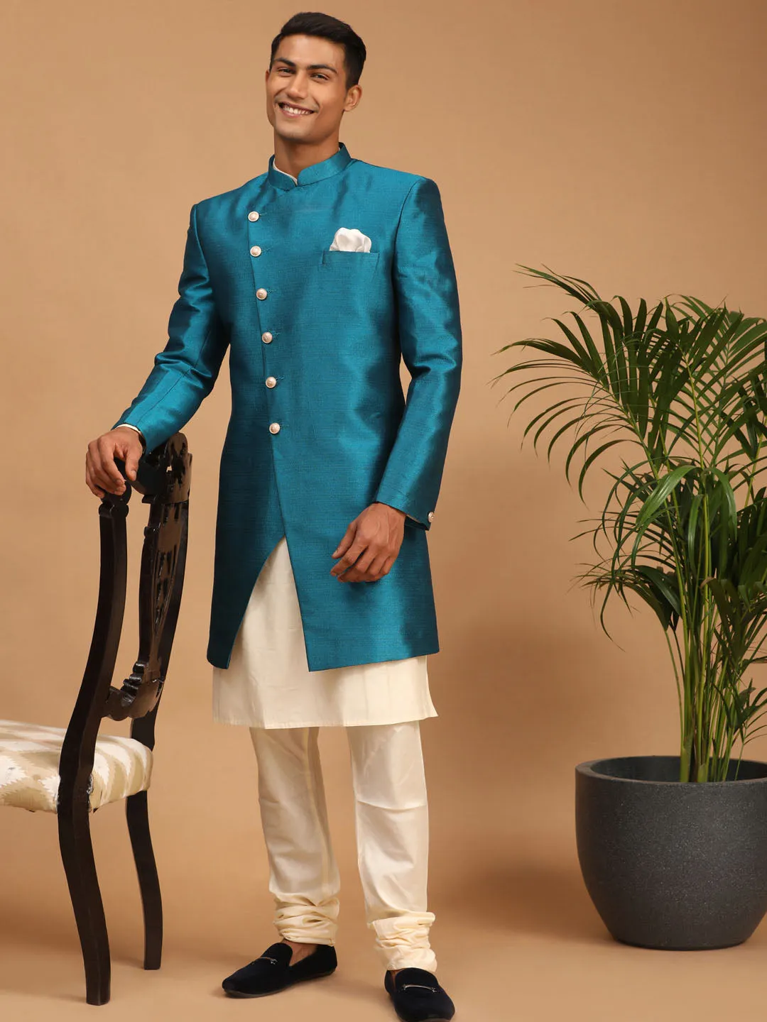 Jashvi Men's Cream Indo Western Combo Set