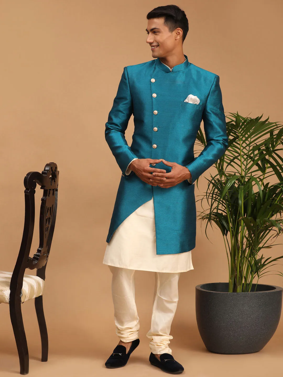 Jashvi Men's Cream Indo Western Combo Set