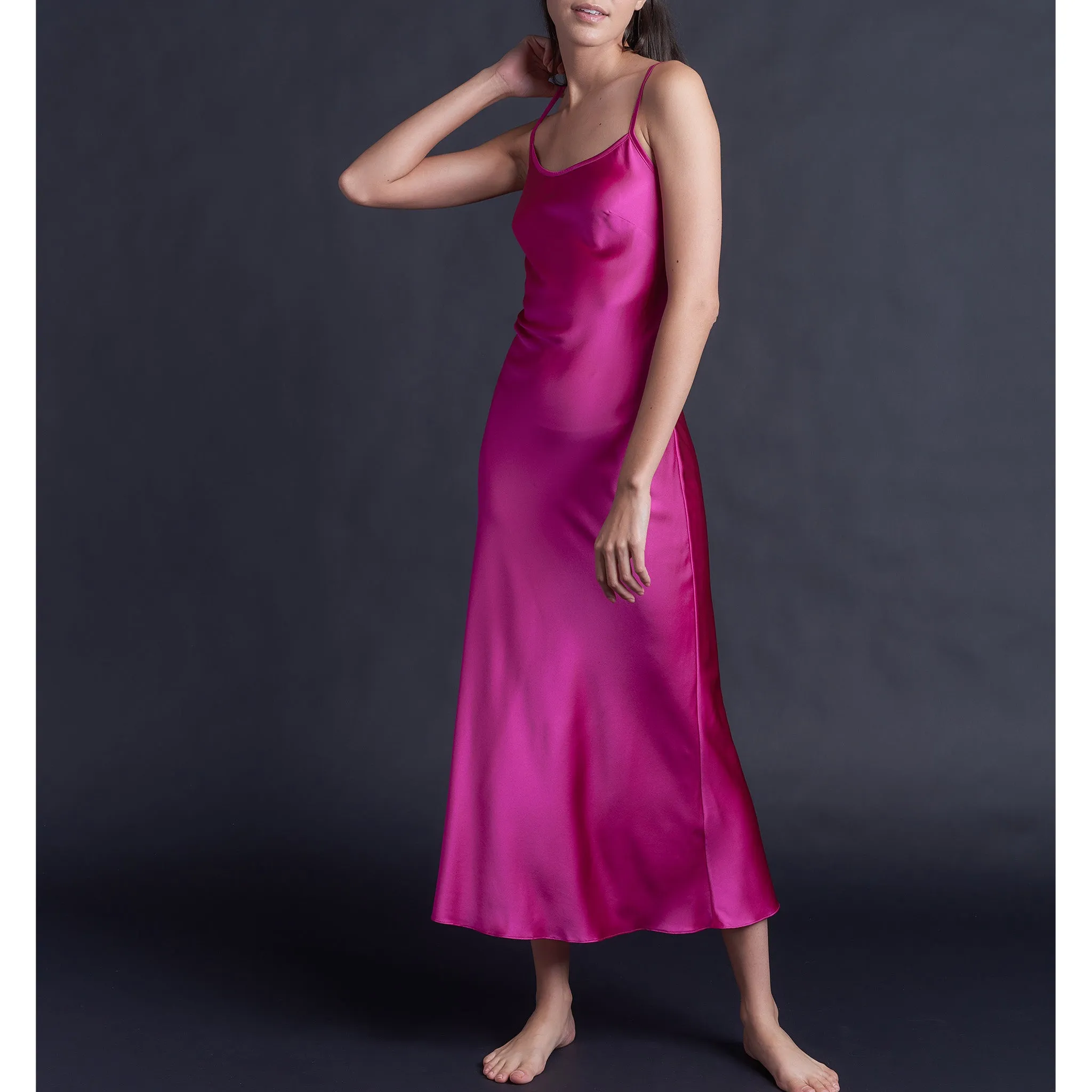 Juno Slip Dress in Rubellite Stretch Silk Charmeuse