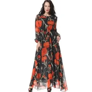 Ketty More Women Glamorous Long Sleeve Printed Long Skirt Dress-KMWD400