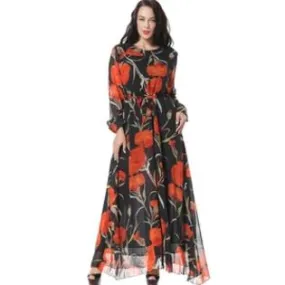 Ketty More Women Glamorous Long Sleeve Printed Long Skirt Dress-KMWD400