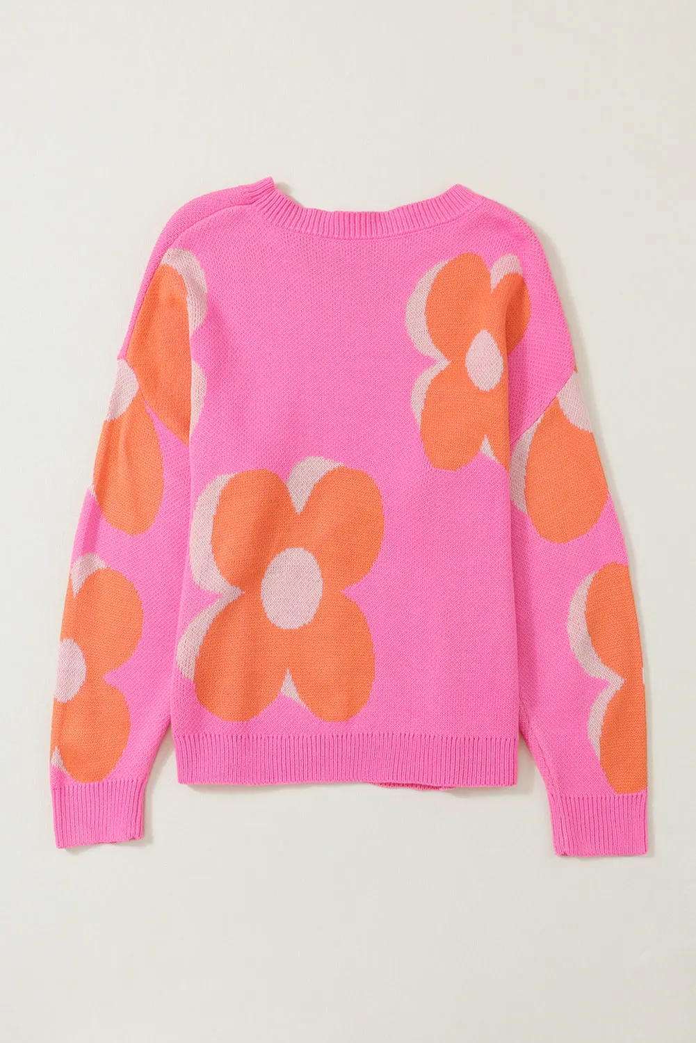 Khaki Big Flower Pattern Drop Shoulder Sweater