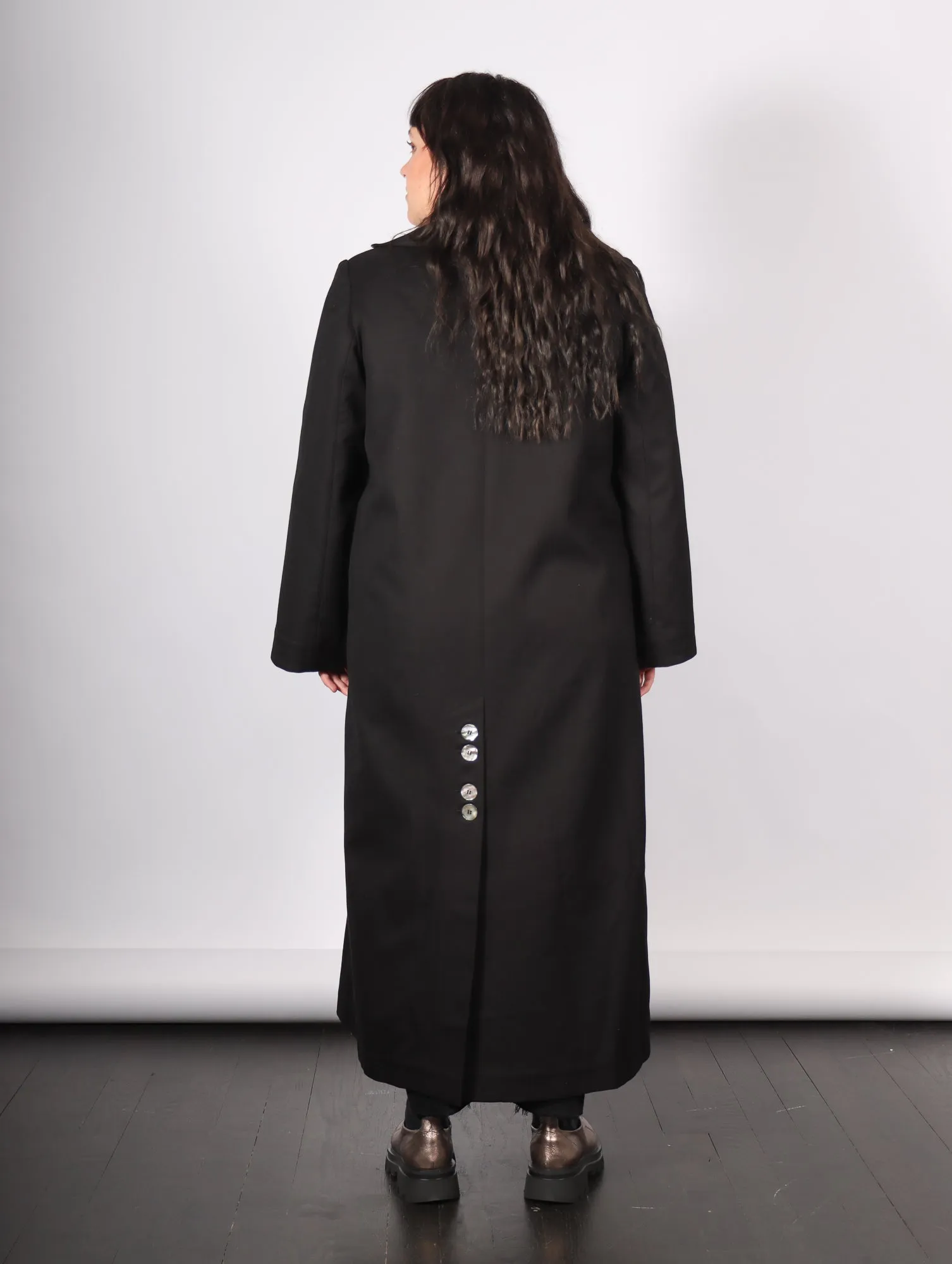 Khemelnyske Long Trench Coat in Black by KM by Lange