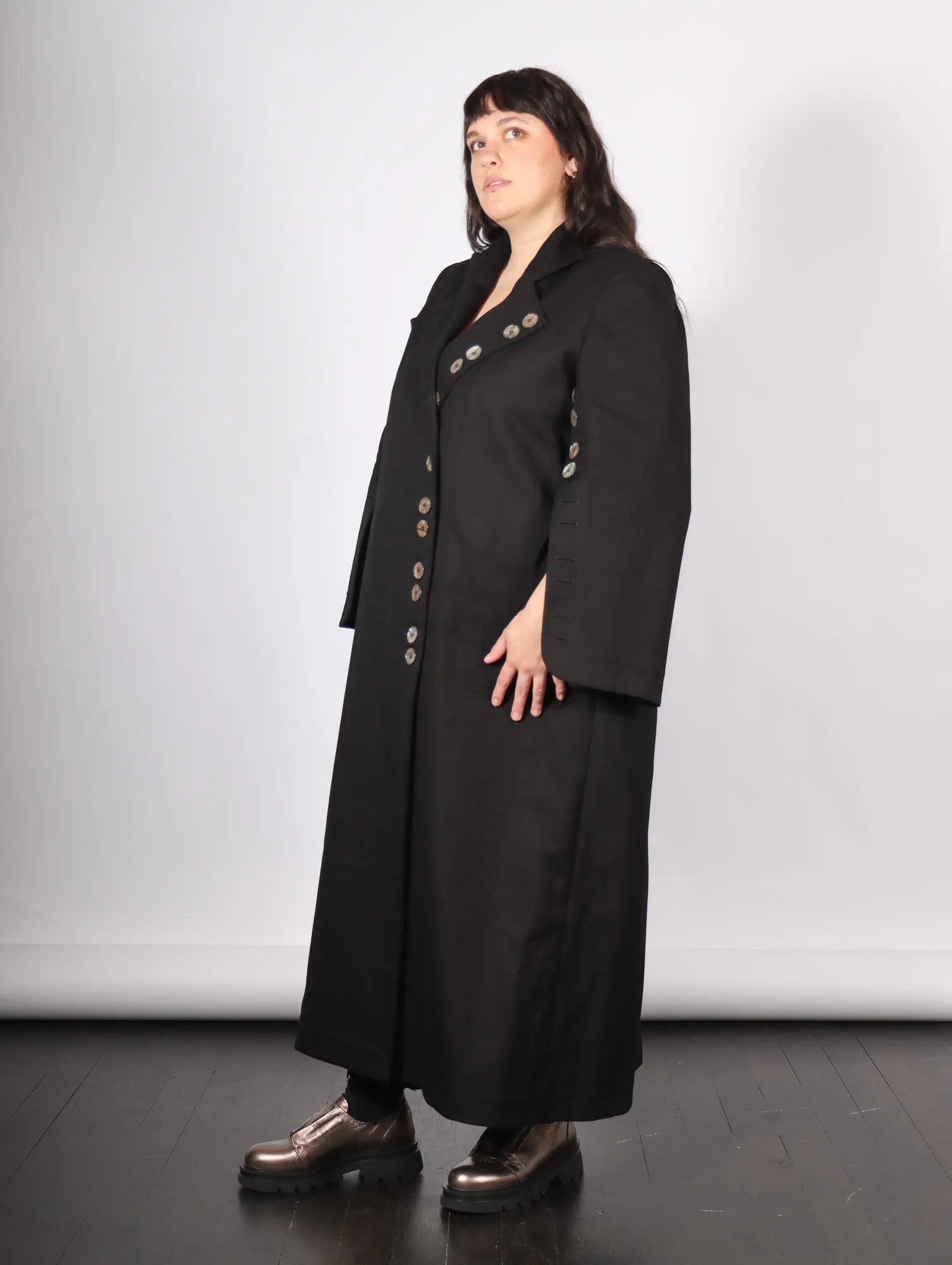 Khemelnyske Long Trench Coat in Black by KM by Lange