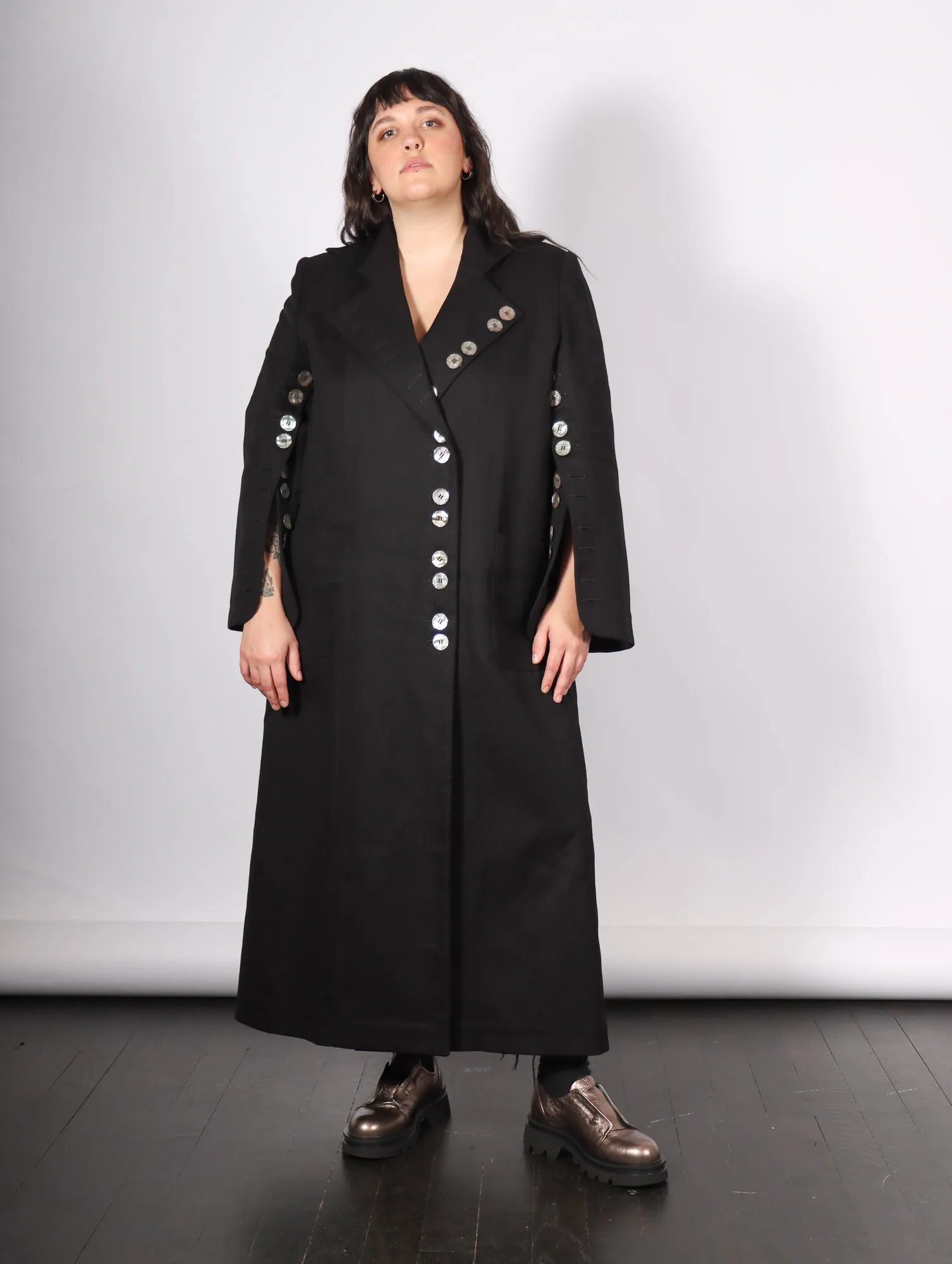 Khemelnyske Long Trench Coat in Black by KM by Lange