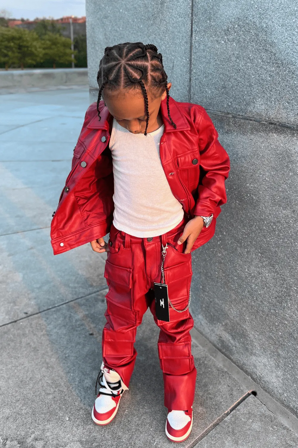 Kids Stacked Thriller Cargo Pants (Red)