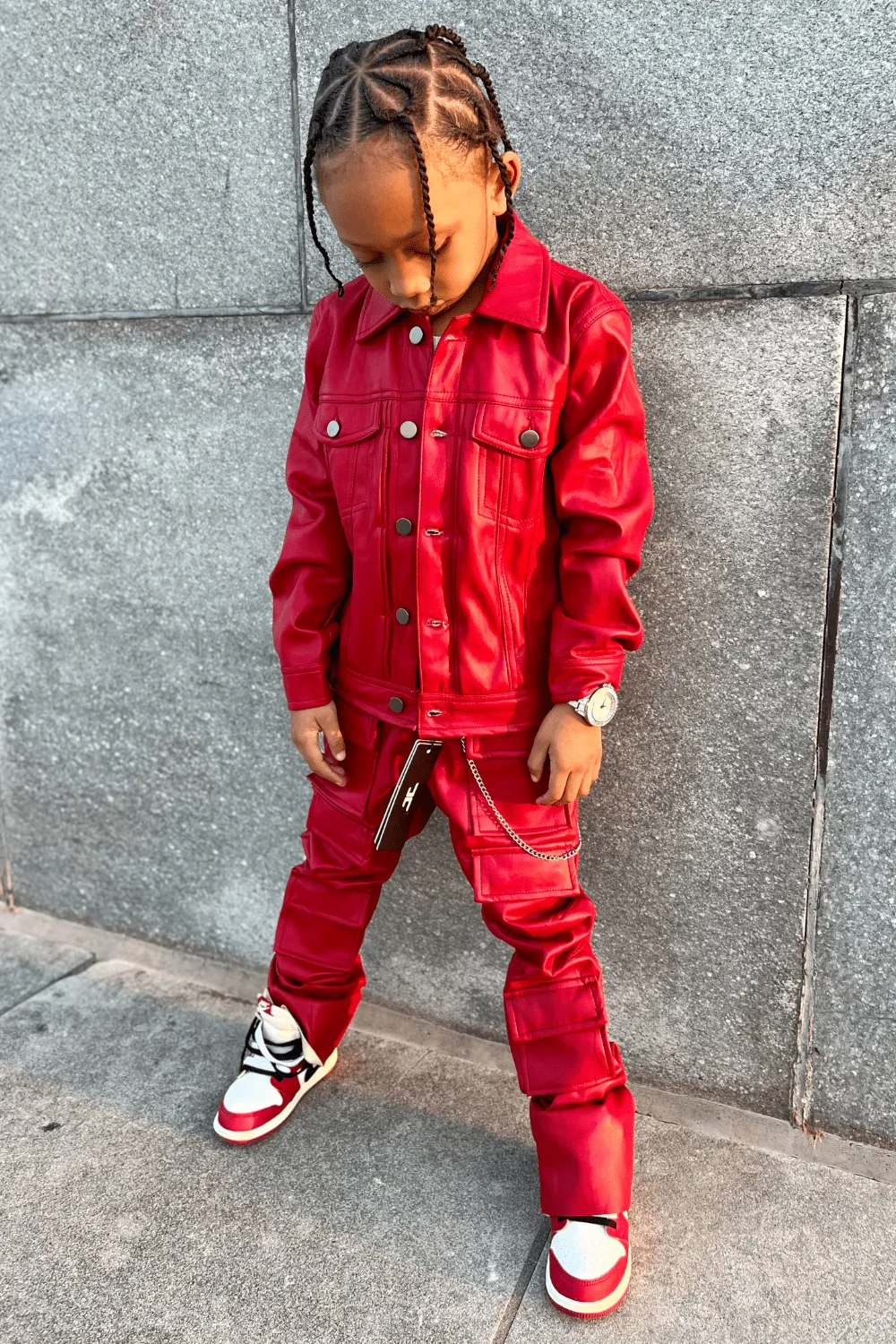 Kids Stacked Thriller Cargo Pants (Red)