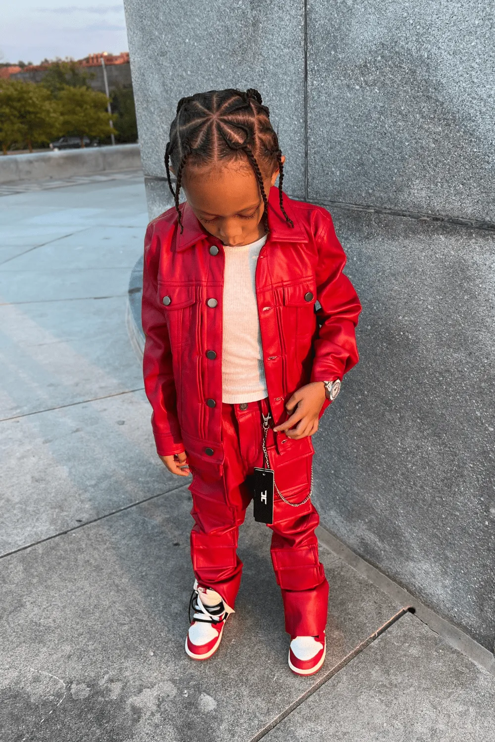 Kids Stacked Thriller Cargo Pants (Red)