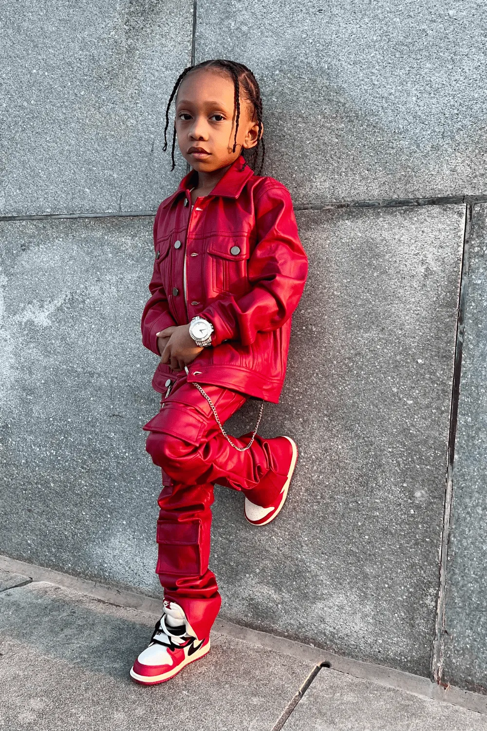 Kids Stacked Thriller Cargo Pants (Red)